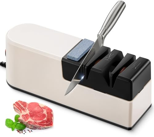 Electric Knife Sharpener, 5 in 1 Professional Diamond Knife Sharpener, Knife Sharpening System for Quick Sharpening & Polishing, Kitchen Knife & Blade Sharpener, Safety Non-Slip Feet