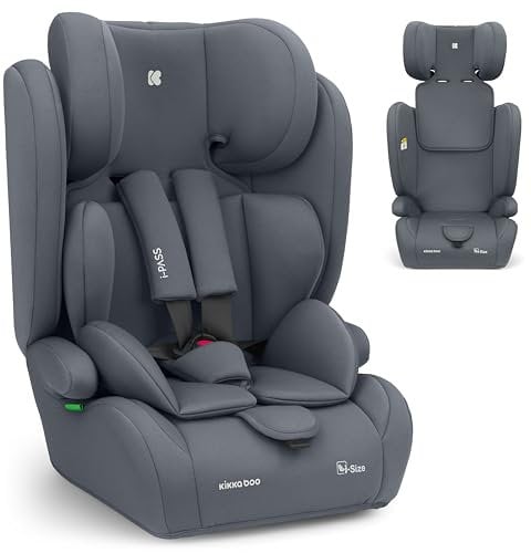 KikkaBoo i-Pass Silla de coche, Grupo 1/2/3, 9-36 kg (76-150 cm), Silla coche bebé y niños, Reposacabezas 13 posiciones, 15 meses a 12 años, Cadeira Auto, Gris