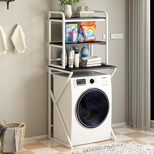 Piano 3 Lavatrice Scaffale,Tamburo Lavastoviglie Ripiano Di Stoccaggio,Mobile Sopra Lavatrice,Colonna Lavatrice Asciugatrice,Per Bagno, Lavanderia(White/black,180cm/70.8in)