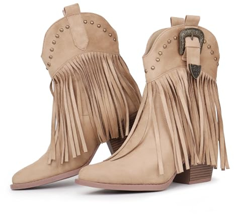 Hawkwell Bottes de cowboy à franges pour femme - Bottes de cowboy à enfiler - Bottines western