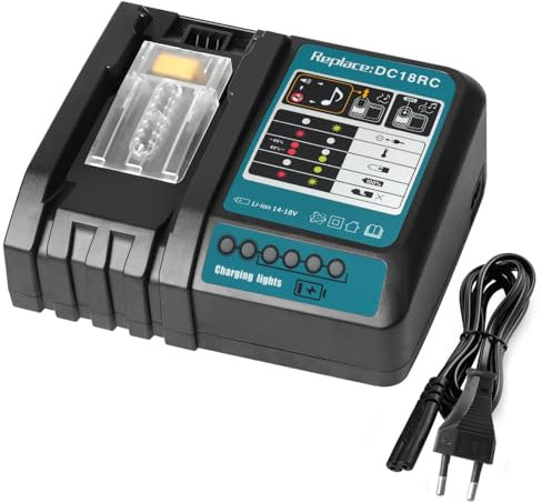 QUPERR Chargeur Rapide de Remplacement DC18RC Compatible avec Les Batteries Lithium-ION Makita 14,4V/18V BL1815N, BL1820, BL1830, BL1840B, BL1850, BL1860, BL1450