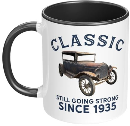 90th Birthday Gift Mug Party Present for Men Car Design for Age 90 Years Old Happy 90th Birthday Keepsake – 11oz (325ml)