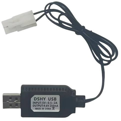 Charger Cable with Tamiya KET-2P with Battery Protection Compatible RC Car RC Tank RC Boat and Gel Ball Blaster and Other Remote Control Toys for Universal 9.6V Li-ion Battery USB Charger Cable (1)