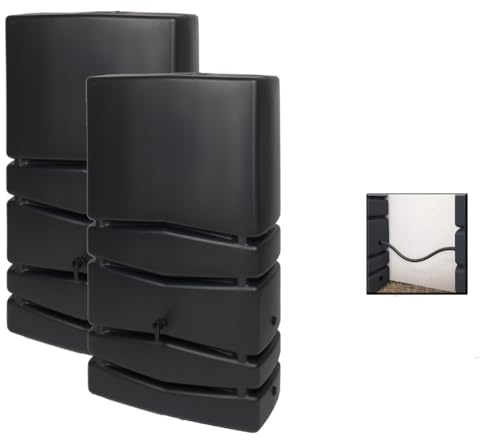 Kreher Regentonne XXL Aqua Tower 2er-Set Kunststoff (Anthrazit, 2 x 350 L) | Wassertonnen mit Verbindungsstück im schlichten Design, ideal zur Regenwassersammlung im Garten
