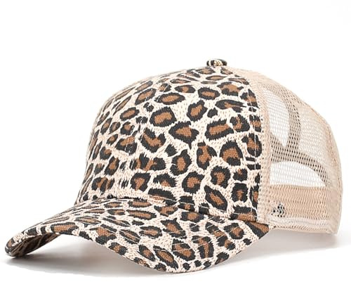 Nievajio 1 Stück Baseball Cap Damen, Cap Damen Pferdeschwanz, Sommer Kappe Baseballkappe Vintage Mützen Sonnenschutz Stylische Leopard Print