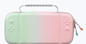 Elonbo Tragetasche für Nintendo Switch 2 (2025), Switch 2 Spiele Controller Griff Harte Reisetasche, Game Player Organizer Halter, Mesh Tasche passt Joy-Con Kabel Spiele Kartuschen, Pink-Grün