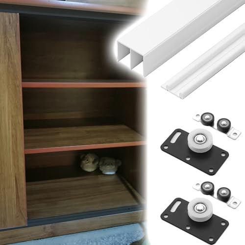 ERRULAN Narrow Cabinet Sliding Door Track, Aluminum Alloy Sliding Closet Door Hardware and Track Kit, Pocket Doors Track and Rollers for 2 Doors System(Silver,5 FT/1.5 m)