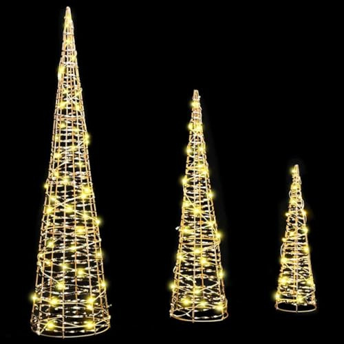 Festnight 3er Set Led Pyramide Lichterkegel Weihnachtspyramide Weihnachten Lichterpyramide Außen Innen Christmas Pyramid Weihnachtsbaum Weihnachtsdeko Warmweiß