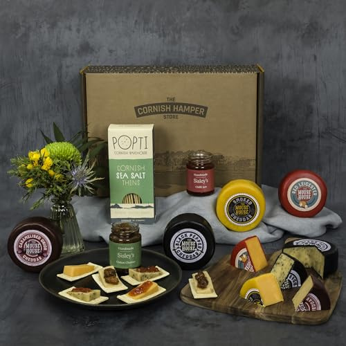 Cheddar Cheese Hamper Gift Set | Cheese, Chutney & Crackers Selection with Red Leicester | 4 Waxed Cheese Truckles | Gourmet British Cheese Board Gift Set | Luxury Food Hamper for Birthdays, Couples