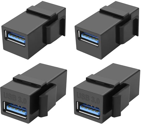 XMSJSIY USB 3.0 Keystone Adapter Jack Inserts Koppler 5Gbps 4PCS (Schwarz) | USB 3.0 Typ-A Buchse zu Typ-A Buchse Keystone Snap-in Socket Wall Plate Modul Verbinder für Outlet Panel Surface Box