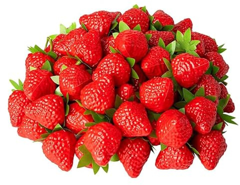 LATRAT 30 Stück Künstliche Kunststoff Erdbeere, Künstliches Obst, Gefälschte Lebensechte Früchte Kunststoff Erdbeeren für Party Hochzeit Dekoration Festival Fotografie Requisiten