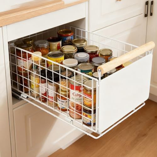 ARATERVIO Teleskop-Schubladeneinsatz für Küchenschränke – Ausziehbarer Schrankorganizer 38x23x18,5 cm, Montage mit Klebepad oder Schrauben, Leises Schienensystem, Organizer (4er)