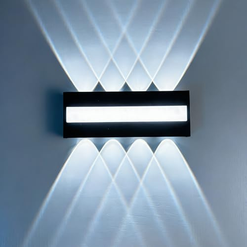 Lixstyea LED Wandlampe für Innen und Außen - 6000K IP65 Wasserdicht Wandlampe mit 8 Lichtquellen, 12W Aluminium LED Lampe, Wandleuchten, Up and Down Leuchten Innen, Garten, Flur, Balkon, Treppenhaus