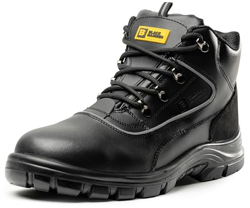 BLACK HAMMER Sicherheitsstiefel Herren S3 SRC Stahlkappe Arbeitsschuhe Knöchelhoch Leder Sicherheitsschuhe Schwarz Leicht 7752