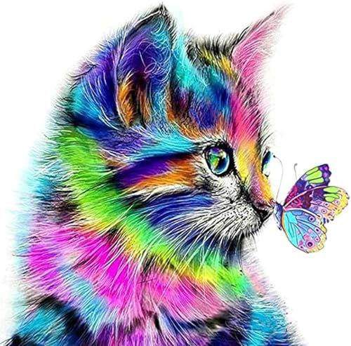 Fuumuui Malen Nach Zahlen Erwachsene und Kinder Anfänger Gemälde inklusive Pinsel und Acrylfarben 40 x 50 cm - Tiere, Katze und Schmetterling