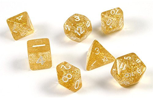 shibby 7 Dadi poliedrici per Giochi di Ruolo e da Tavolo di Colore Oro Luccichio con Sacchetto