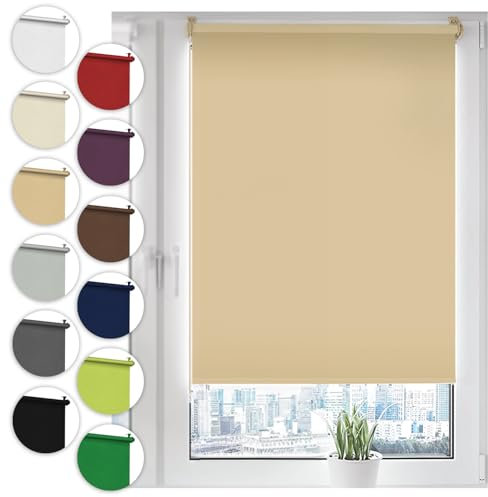 Verdunkelungsrollo Klemmfix ohne Bohren 35cm x 210cm Beige Verdunklungsrollo Fensterrollo Rollo Seitenzugrollo Klemmrollo für Fenster & Tür
