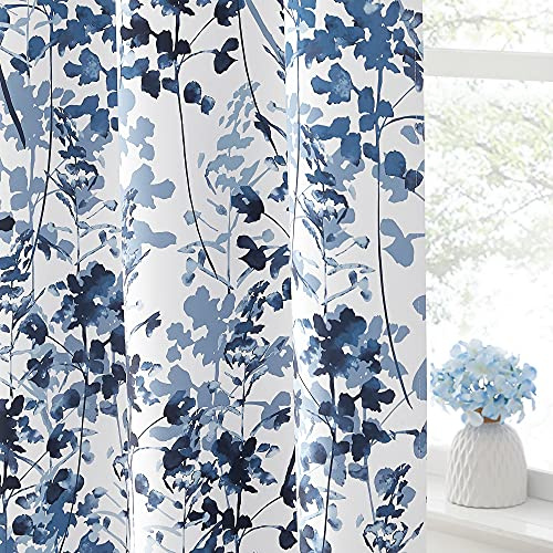 KGORGE Verdunkelungsvorhänge, Boho-Stil, künstlerisches Dekor mit lebhaften Aquarell-Blumenmalereien, wärmeisoliert, energieeffizient, für Schlafzimmer, Wohnzimmer (blau, 132,1 x 213,4 cm, 1 Paar)