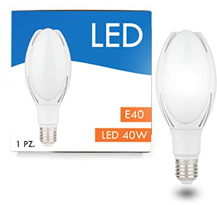 Planetitaly Lampadina lampada led 40w attacco E40 industriale stradale sostituzione hqi bianco