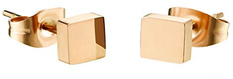 Damen Ohrstecker Quadrat Edelstahl Ohrringe 18K Roségold Poliert (Rosegold)