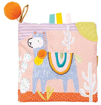 Manhattan Toy Llama Themed Soft Baby Activity Book with Squeaker, Crinkle Paper and Baby-safe Mirror Small