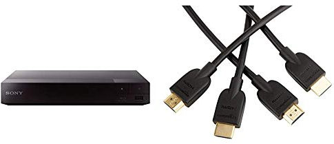 Sony BDPS1700B Lecteur DVD Blu-Ray Wi-FI Noir & Amazon Basics Lot de 2 câbles HDMI 2.0 Haut débit Compatible Ethernet / 3D / Retour Audio [Nouvelles Normes] 1,8 m