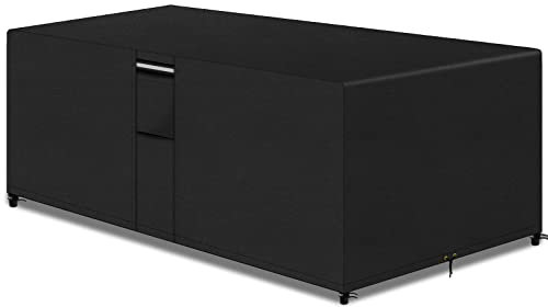 PATIO PLUS Funda Para Mesa de Jardin, 600D Paño de Oxford Funda Protectora Mesa Jardin, Fundas para Rectangular Mueble de Jardin de Exterior Impermeable, Anti-UV, Anti-desgarro, Negro 200x160x71cm