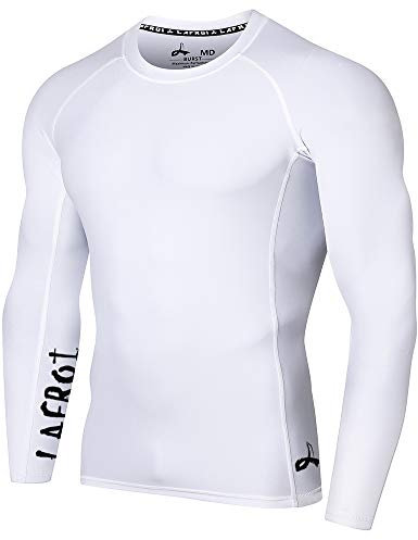 LAFROI Herren Langarm UPF 50+ Kompressionsshirt Rash Guard-CLYYB (Asymmetric White,LG)