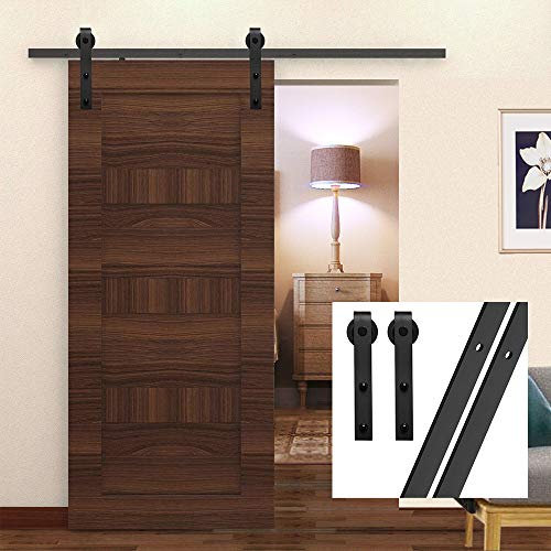 GIFSIN 16FT/488cm Sliding Barn Door Hardware Kit - Single Door, J-Shaped Hanger