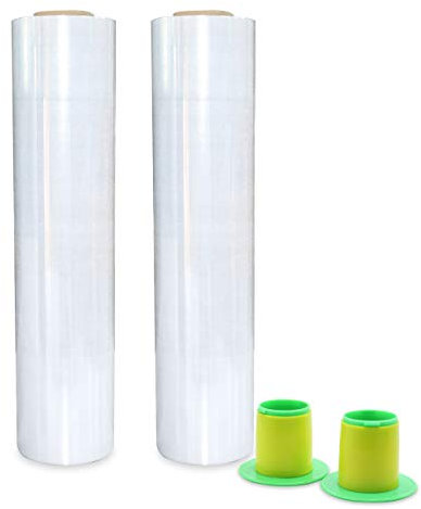 2 Pack Industrial Clear Pallet Stretch Wrap Cling Film 20mic x 400mm x 260m with Plastic Rolling Handle.Self Adhering Packing,Moving,Packaging,Heavy Duty Shrink Film,BOMEI PACK