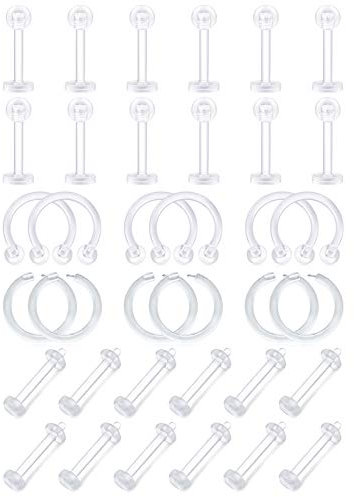 D.Bella Durchsichtige Plastik Cartilage Helix Daith Rook Tragus Piercing Retainer Bioflex Kunststoff Nasenseptum Lippe Augenbrauenringe Mix Retainers 16G Körperschmuck Piercing Retainer