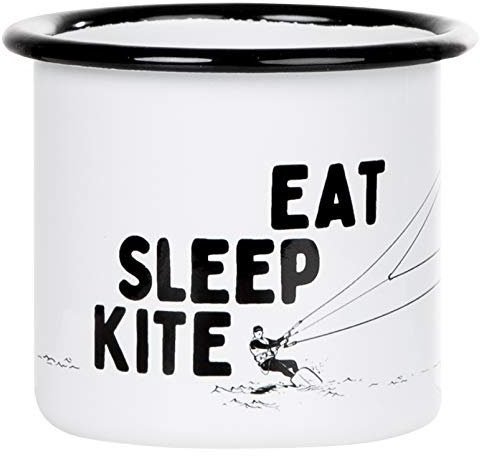MUGSY Emaille Tasse, Kitesurf-Motiv Retro Design,  300ml, bruchfest & leicht, Camping & Outdoor