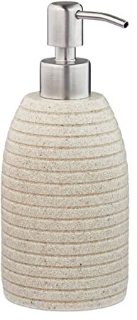 relaxdays Porte-Savon Liquide, 300 ML, Rechargeable, Salle de Bain, Cuisine, Distributeur shampoing, Pompe INOX, Beige, Polyrésine, 1 élément