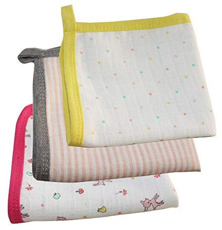 Wildcollect Double Premium Côté Muslin Bébé Débarbouillettes, Doux Et Absorbent New-Born Lingettes Et Serviette De Bain, Bébé Prints, Stripe (Pack De 3) ||
