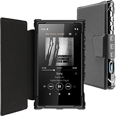 inorlo PU Leather Flip Case Cover for Sony Walkman NW-A105 MP3 Player, NW-A100 Series, with Magnetic Closure Strap and Reinforced TPU Housing + Screen Protector. (Black)