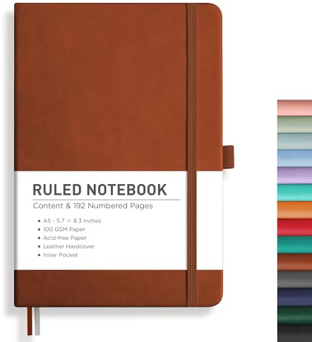 RETTACY Lined Journal Notebook, 192 Numbered Pages, A5 Size (5.7'' x 8.3'')