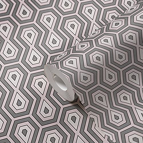 A.S. Création Architects Paper Retrotapete Jungle Chic Tapete geometrisch grafisch PVC-freie Vliestapete rosa grau weiß matt glatt 377077 37707-7, 10.05 m x 0.53 m