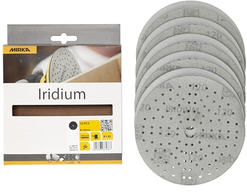 Mirka Schleifpapier Iridium Ø 150 mm Klett 121-Loch Korn 120 Set | Premium-Schleifpapier Korn 120 für Lack Spachtel Grundierung Holz Stahl Mineralwerkstoffe Kunststoff
