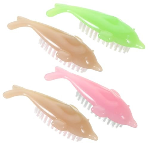 Uonlytech Nail Scrubbing Brush 4Pcs Nail Brush Cute Dolphin Shaped Handle Grip Nail Brush Hand Fingernail Brush Nail Cleaner Tool for Nails, Random Color
