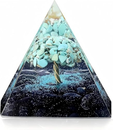 EternalOrgone Arbre de Vie Pierre de Cristal Turquoise avec Quartz de Grès Bleu Pyramide Orgone Reiki Chargée pour la Protection Guérison par les Cristaux Méditation Énergie Pyramide Orgonite