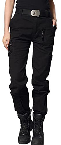 HASHOOB Pantalon Cargo Femmes Jean Militaire Sport Plein Air Travail (BLACK2, 12), L