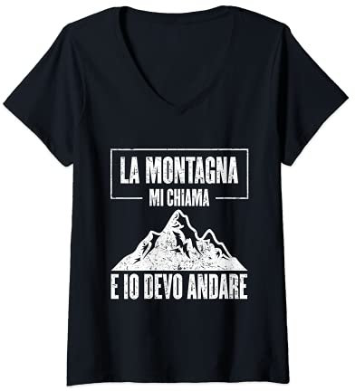 Damen Ausflüge der Berge Mi ruft und ich devo zu gehen. T-Shirt mit V-Ausschnitt