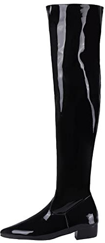 MJIASIAWA Donna Appuntito Inverno Vernice Sopra Il Ginocchio Tacco Medio Vernice Boots Zip Thigh Vestito Festa Prom Warm Boots Nero Numero 44 EU/46 Asiatico