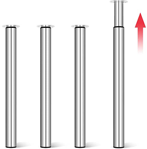 Hibtn Adjustable Table Legs 710-1100mm (4 Pack) - Breakfast Bar Legs Heavy Duty Steel Frame with 30kg Load Capacity for Kitchen Worktops & Office Desks - Silver