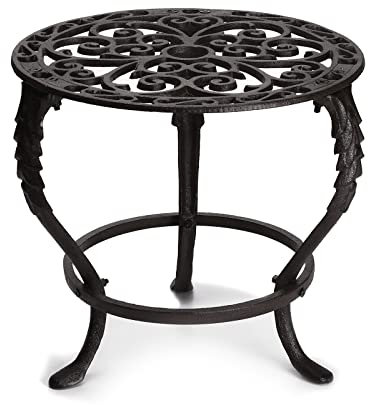 BRASSTAR Cast Iron Plant Stand Flower Pot Holder Heavy Duty, Vintage Rustic European Style Indoor Outdoor Garden Decoration 12.2 Inches Tall TQGJPT150