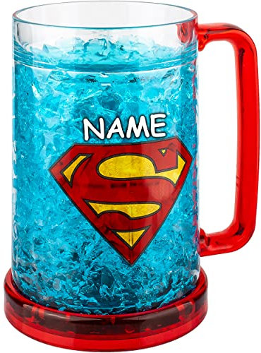 alles-meine.de GmbH 3D EIS Kristall Effekt - XXL großer - KÜHL Krug/Henkeltasse/Henkelbecher - Superman - inkl. Name - 475 ml - Bierkrug - doppelwandig - Eiswürfel Kühlen - K..