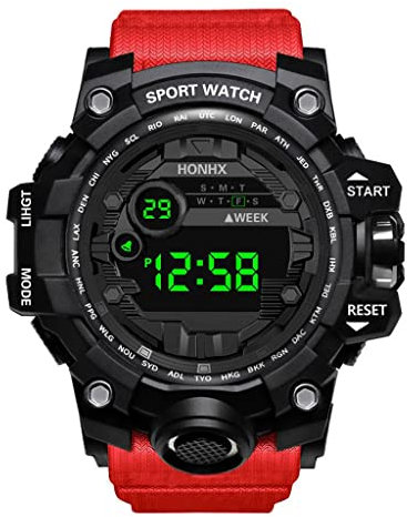 Ainiyo Herren Digital-Solar-Uhr Rot-Schwarz, Wasserdicht, Digital, Solarbetrieben, Schnalle, Lederriemen, Unisex, Damen und Männer, Uhr, Herren, Mode, Militär, Luxury, Sport, Outdoor