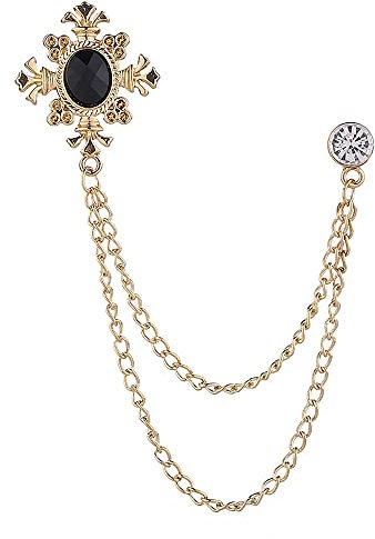 Broche vintage en forme de chaîne avec strass en forme de croix - Épinglette de col de chemise pour homme et femme - Broche de corsage - Épingles de costume - Métal - Alliage de strass, Métal,
