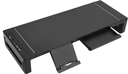 Folding Monitor Stand Riser, 20.5 inch USB3.0 Charging Desktop Riser with Adjustable Length, Height, 5 Light Modes Monitor Riser with Tablet Phone Holder, USB Hub