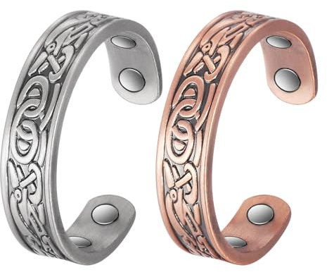 2 Pack 3500 Gauss Magnetic Arthritis Kupfer Ring, 99.99 Pure Kupfer Magnetic Therapie Gesundheitsschmuck, 4 Magnete lindern effektiv Gelenkschmerzen, verbessern Blutzirkulation und Müdigkeit